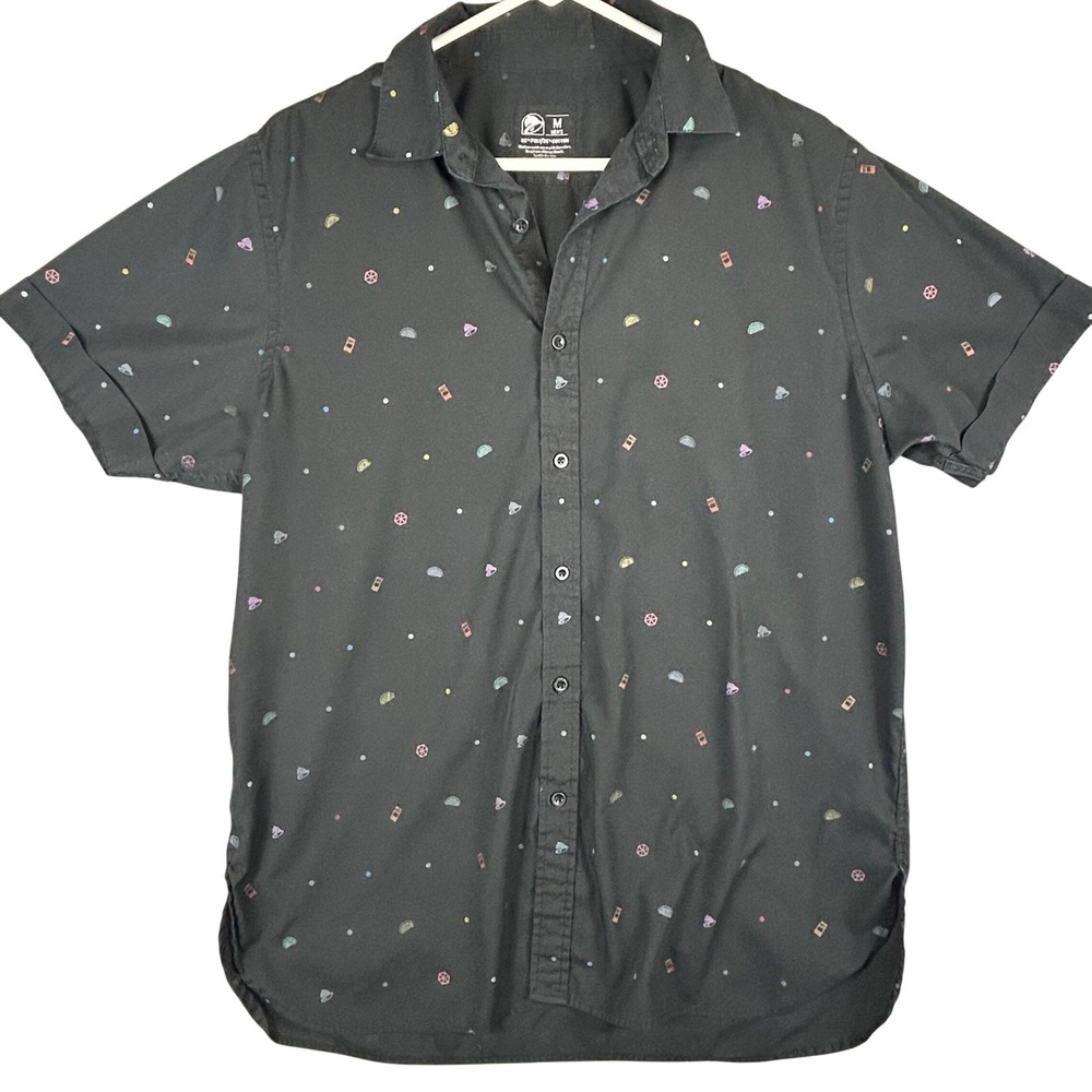 Taco Bell Mens Black Short Sleeve Button Down Shirt Graphic Print Size M